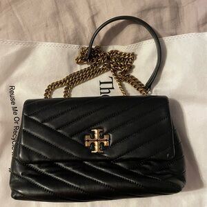 Tory Burch Black Quilted Crossbody Bag with Gold Chain